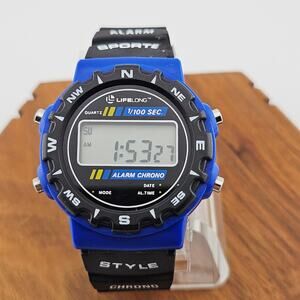 Lifelong Mens Digital Sports Watch Blue Black Running Alarm Sporty Multifunction